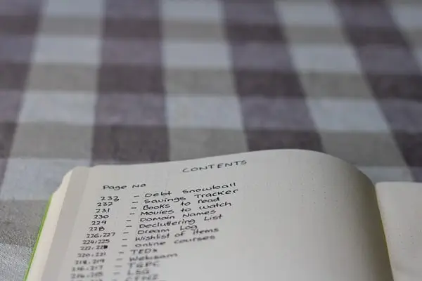 Index in the back of my bullet journal